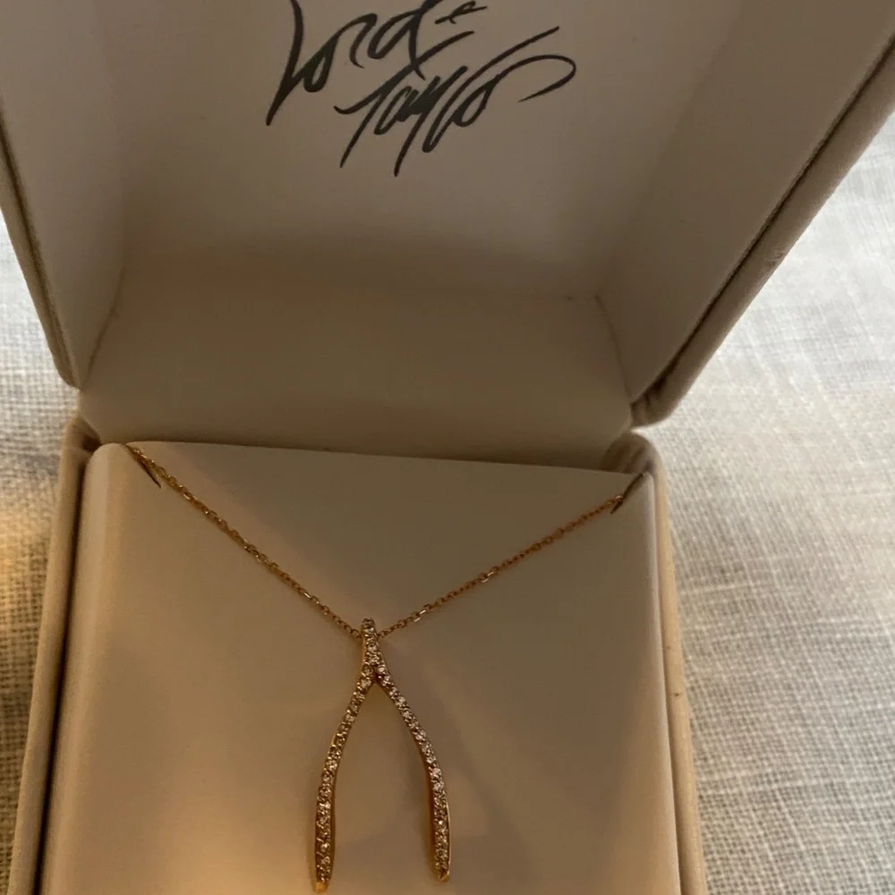 14K Rose Gold and Diamond Wishbone Necklace 18" - Picture 10 of 10